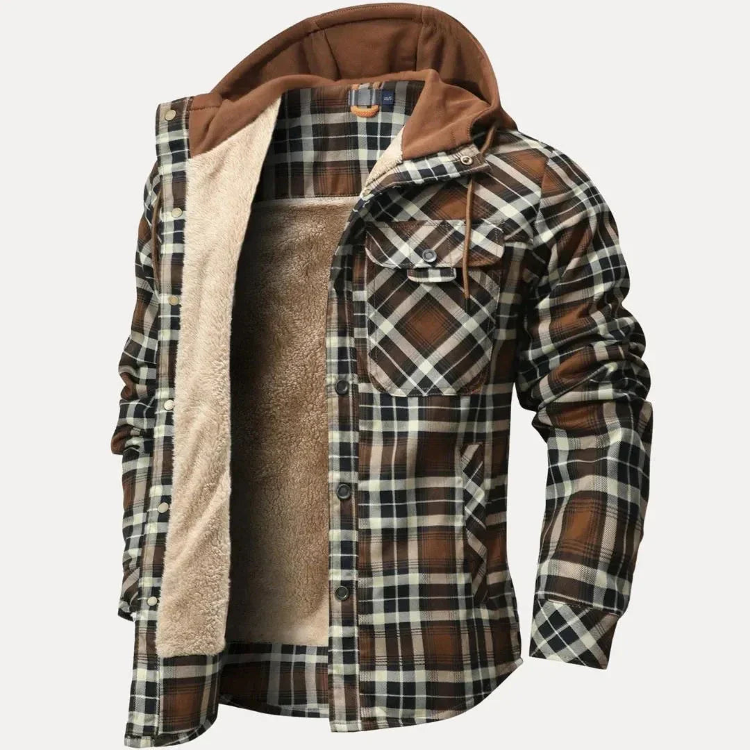 Vincent Sherpa Lined Plaid Padded Jacket With Hood Ideal For Cold Weather Outdoor Adventures