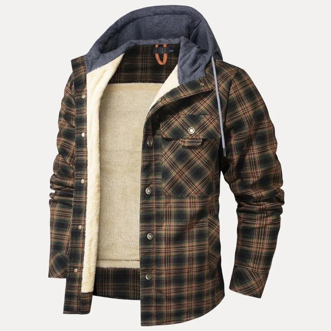 Vincent Sherpa Lined Plaid Padded Jacket With Hood Ideal For Cold Weather Outdoor Adventures