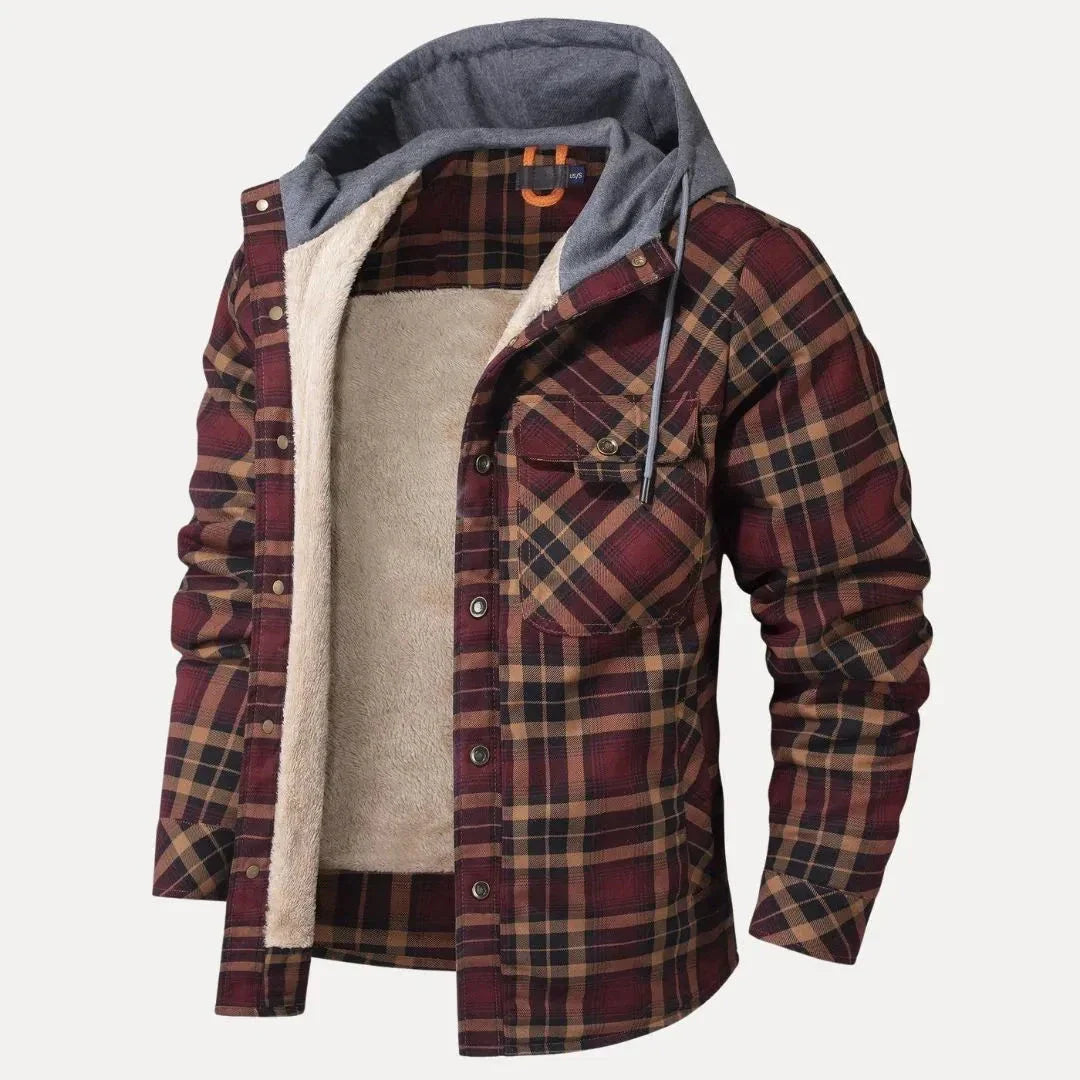 Vincent Sherpa Lined Plaid Padded Jacket With Hood Ideal For Cold Weather Outdoor Adventures