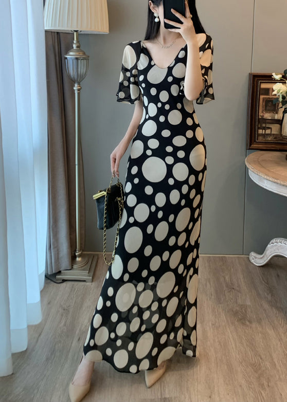 Robe de vacances vintage en mousseline de soie à imprimé noir pour l'été - TrendAura