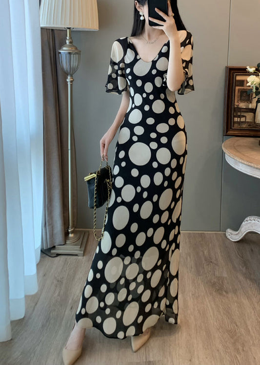 Robe de vacances vintage en mousseline de soie à imprimé noir pour l'été - TrendAura