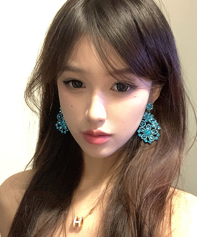 Boucles d'oreilles pendantes florales vintage en alliage de zircon bleu - TrendAura