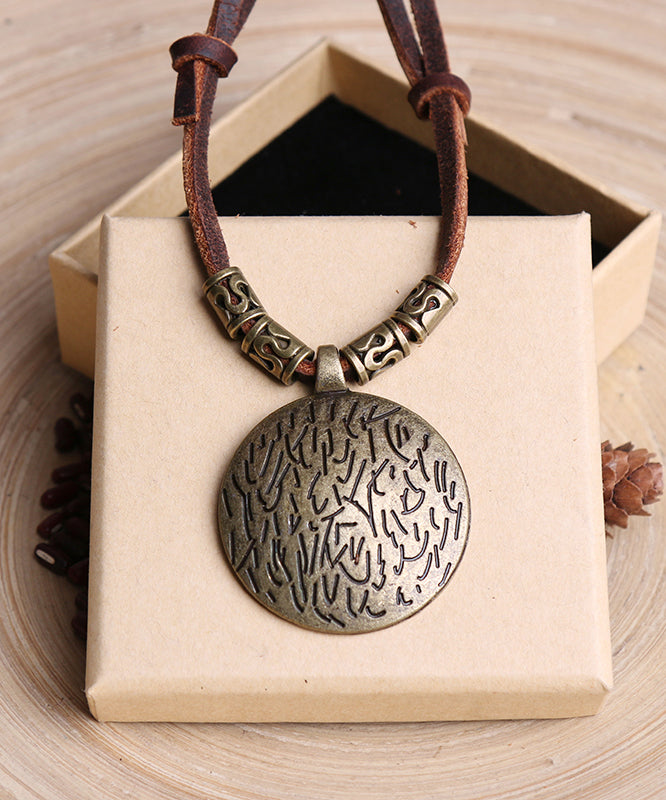Collier pendentif vintage en alliage de cuir marron - TrendAura