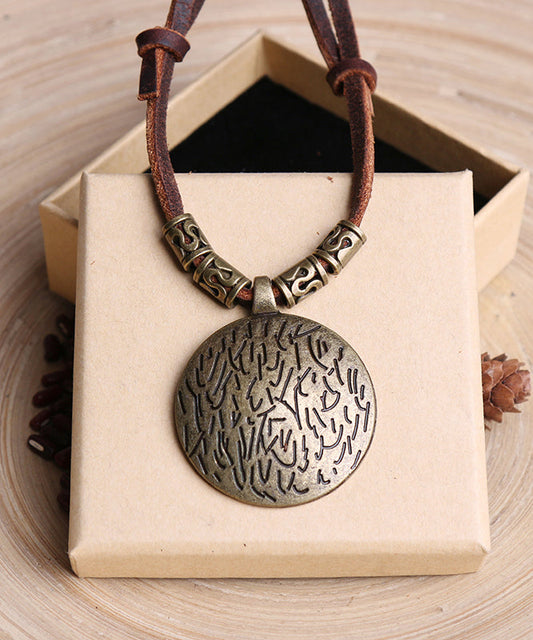Collier pendentif vintage en alliage de cuir marron - TrendAura