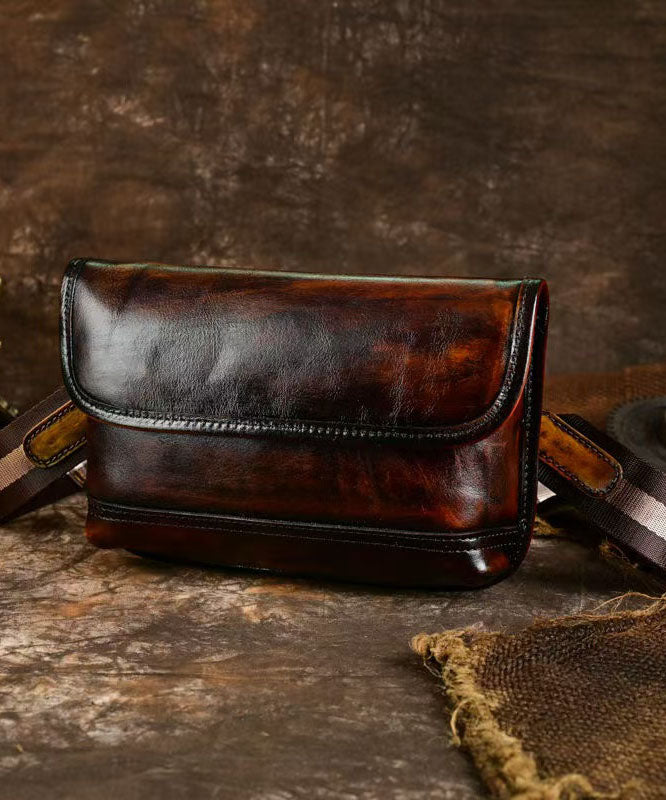 Sac enveloppe polyvalent vintage en cuir de veau café pour homme - TrendAura