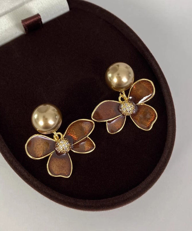 Boucles d'oreilles à tige en perles et cuivre doré vintage - TrendAura
