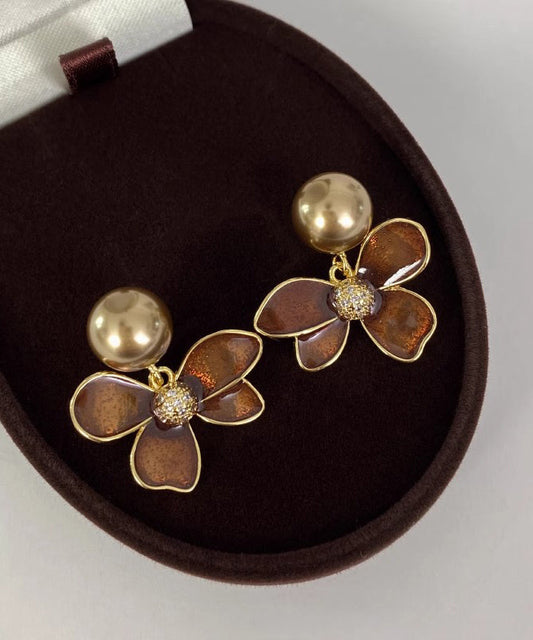 Boucles d'oreilles à tige en perles et cuivre doré vintage - TrendAura