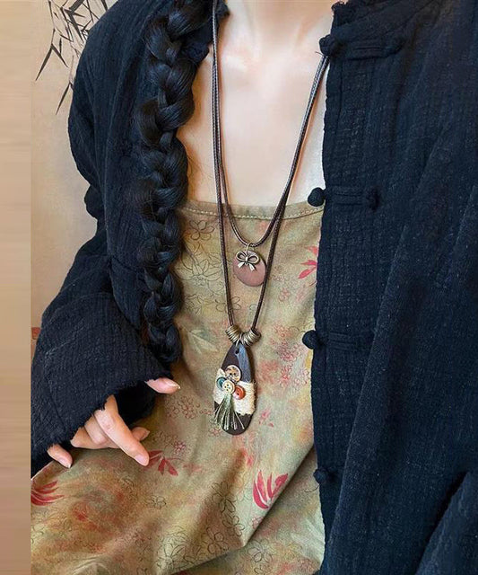 Collier pendentif goutte d'eau en tissage de café vintage - TrendAura