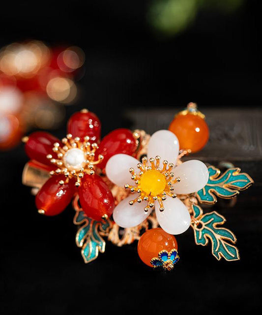 Épingles à cheveux vintage en alliage coloré, glaçure nacrée, motif floral (paire) - TrendAura