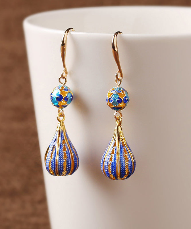 Boucles d'oreilles pendantes en or cloisonné antique vintage - TrendAura
