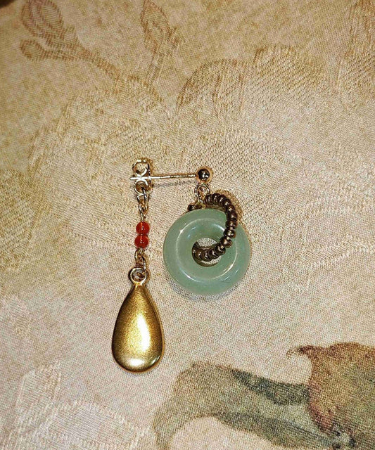 Boucles d'oreilles pendantes vintage en acier inoxydable doré et jade - TrendAura