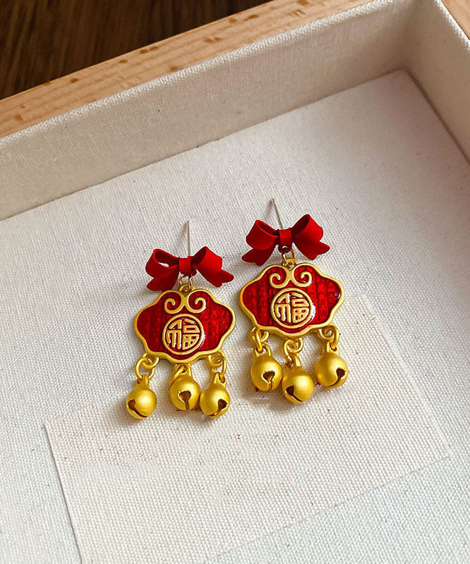 Boucles d'oreilles pendantes vintage en argent sterling doré avec fermoir de sécurité et nœud - TrendAura