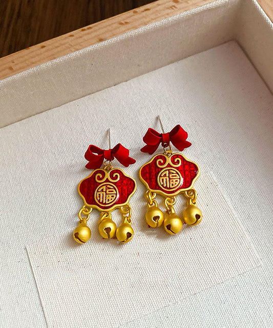Boucles d'oreilles pendantes vintage en argent sterling doré avec fermoir de sécurité et nœud - TrendAura