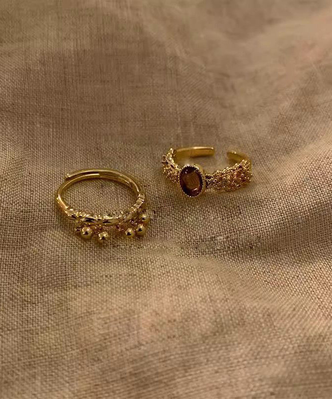 Ensemble de deux bagues ouvertes vintage en argent sterling doré - TrendAura