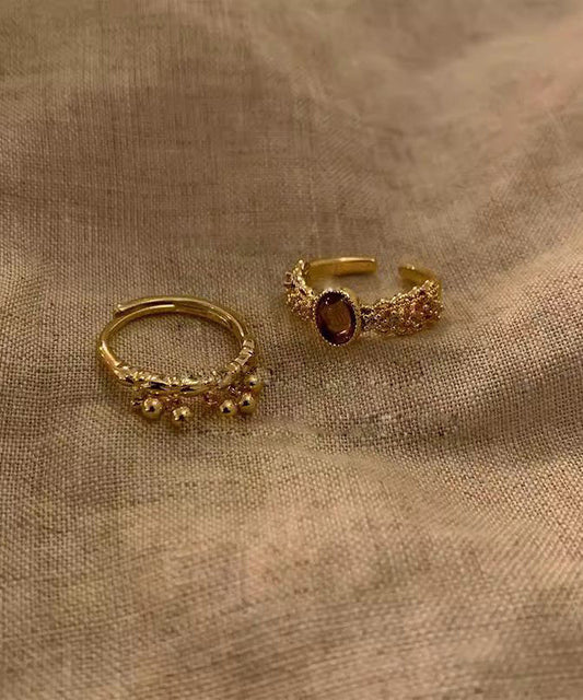 Ensemble de deux bagues ouvertes vintage en argent sterling doré - TrendAura