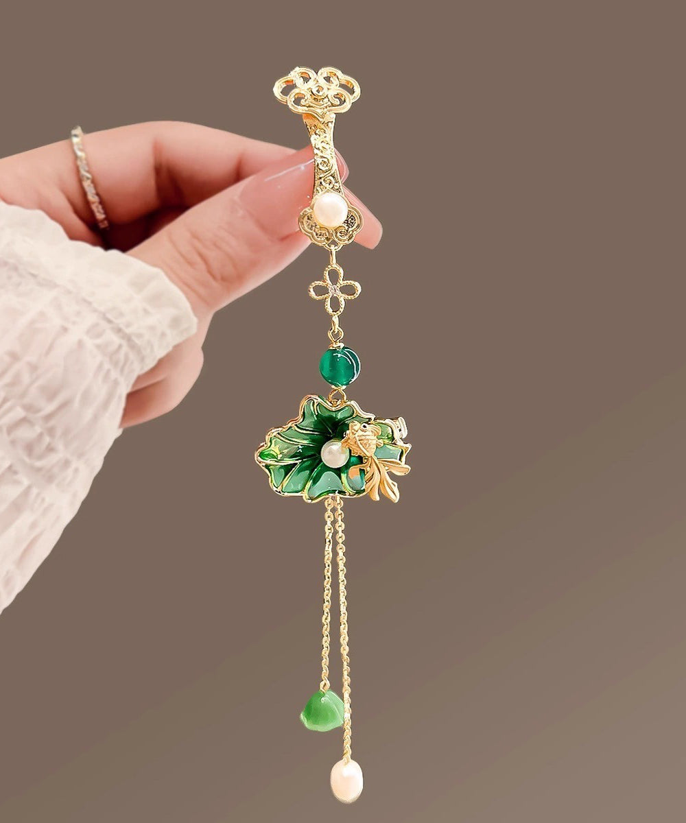 Épingle à cheveux vintage à pompon en cuivre vert et perles d'orchidée - TrendAura