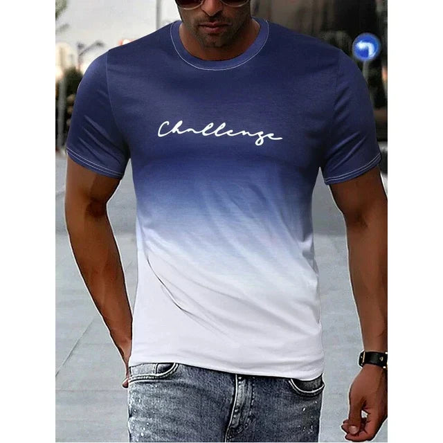 Men's Slim Fit T Shirt With Gradient Design And Print Round Neck Soft Breathable Fabric By TrendAura