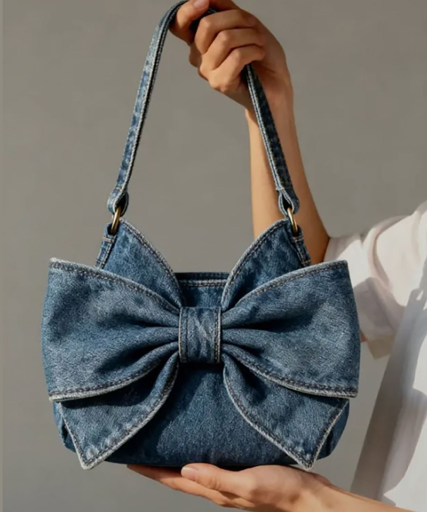 Sacs à bandoulière en denim solide et durable avec nœud bleu marine vintage - TrendAura