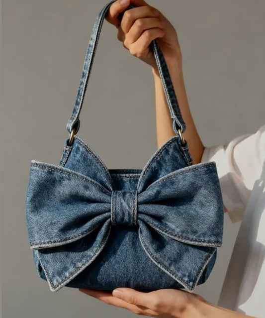Sacs à bandoulière en denim solide et durable avec nœud bleu marine vintage - TrendAura