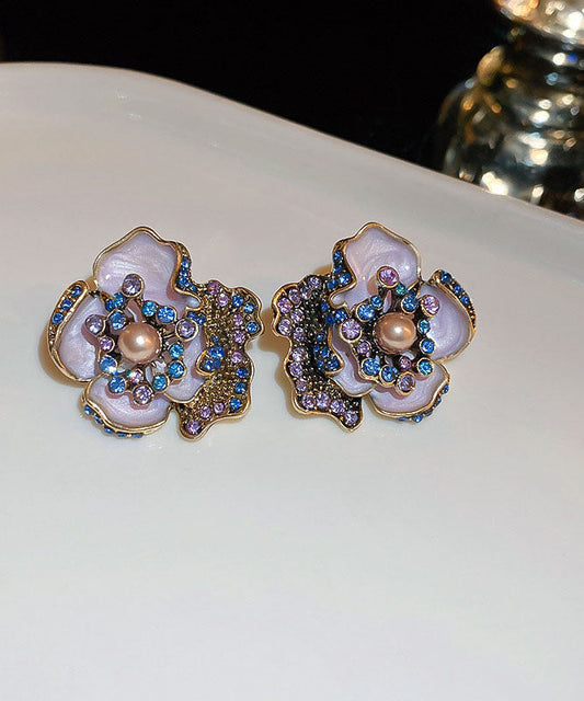 Boucles d'oreilles à tige vintage en alliage violet et perles de zircone - TrendAura