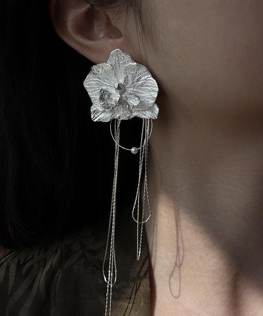 Boucles d'oreilles pendantes vintage en alliage de soie avec pompon et orchidée papillon - TrendAura