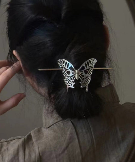 Épingle à cheveux papillon ajourée en argent sterling et soie vintage - TrendAura
