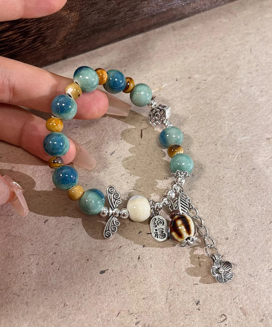 Bracelet à breloques vintage en soie, argent sterling, jade et céramique - TrendAura