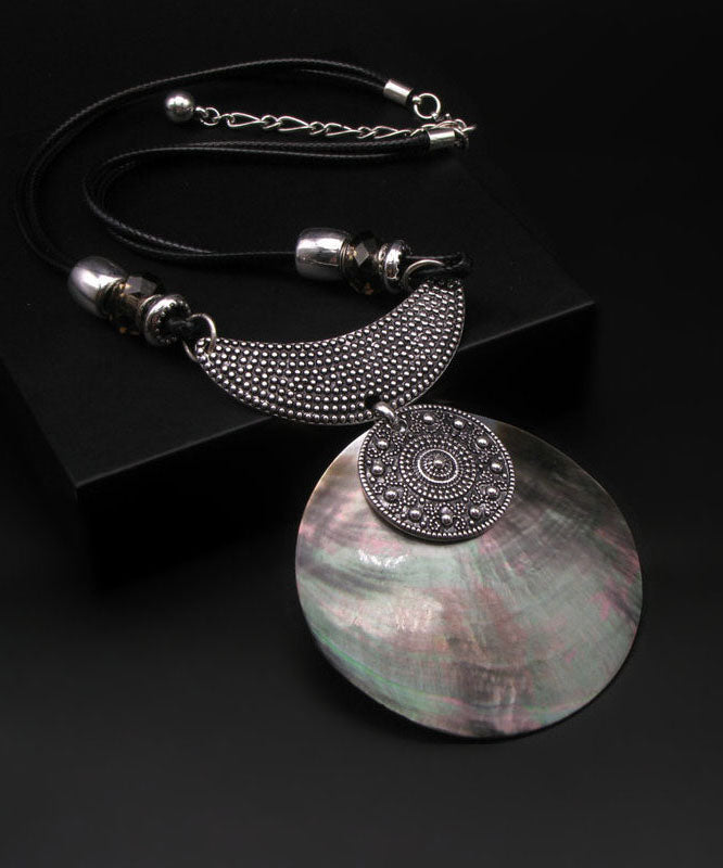 Collier pendentif coquillage vintage en argent sterling et soie - TrendAura