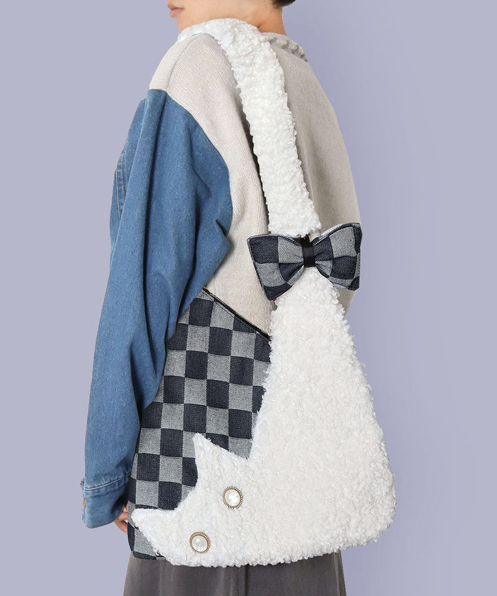 Sacs à bandoulière vintage en patchwork de peluche blanche à carreaux - TrendAura