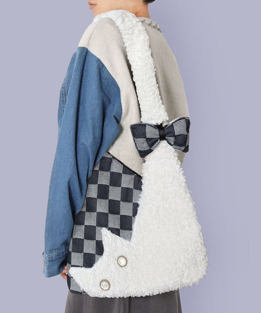 Sacs à bandoulière vintage en patchwork de peluche blanche à carreaux - TrendAura