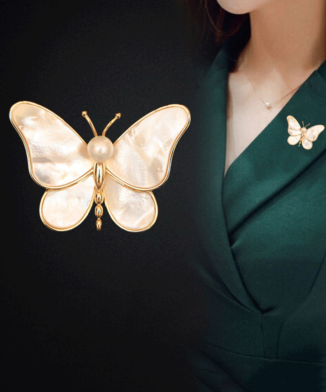Broches papillon en nacre et cuivre surdoré couleur champagne Vogue - TrendAura