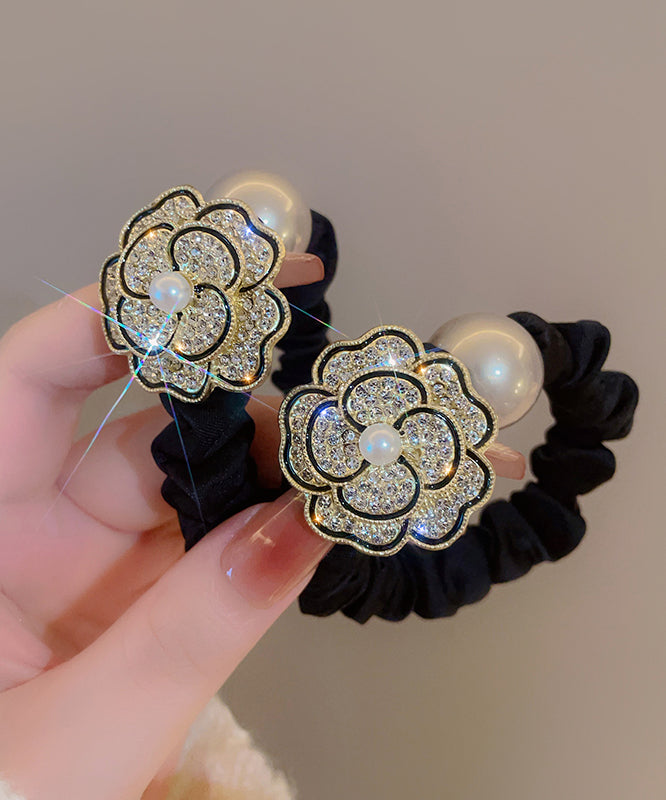 Épingle à cheveux en tissu doré Vogue, alliage de zircons et perles, fleur de camélia - TrendAura
