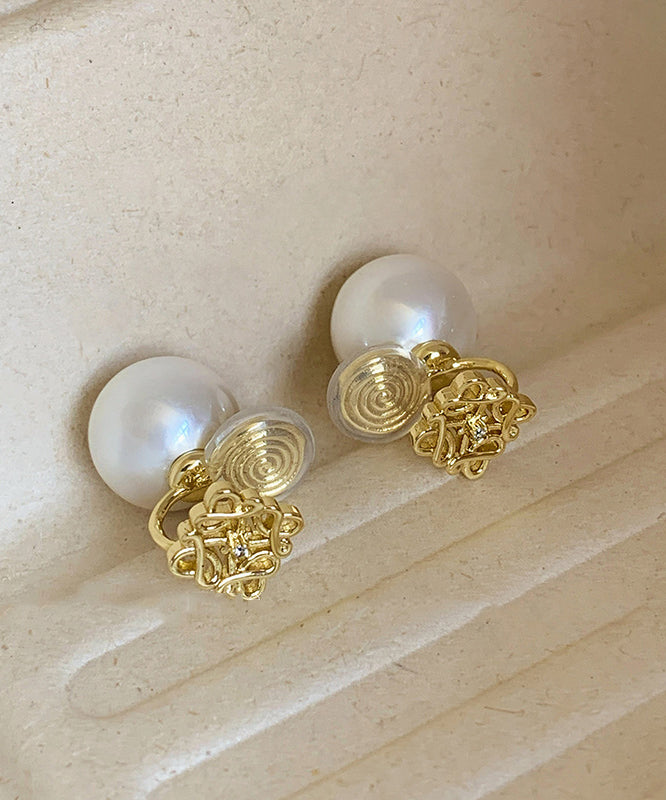 Boucles d'oreilles à tige creuses en alliage de cuivre doré et zircon avec perles Vogue - TrendAura