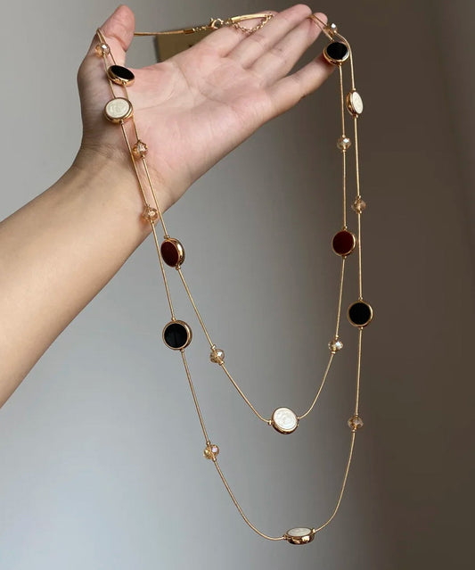 Collier double couche en perles émaillées goutte à goutte en cuivre doré Vogue - TrendAura