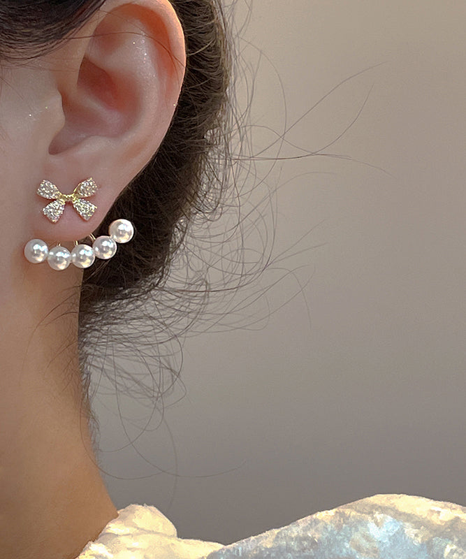 Boucles d'oreilles pendantes Vogue en or, cuivre et zircons avec perles - TrendAura