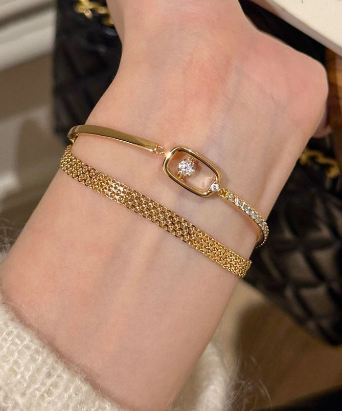 Ensemble de deux bracelets chaîne en acier inoxydable doré et zircon Vogue - TrendAura