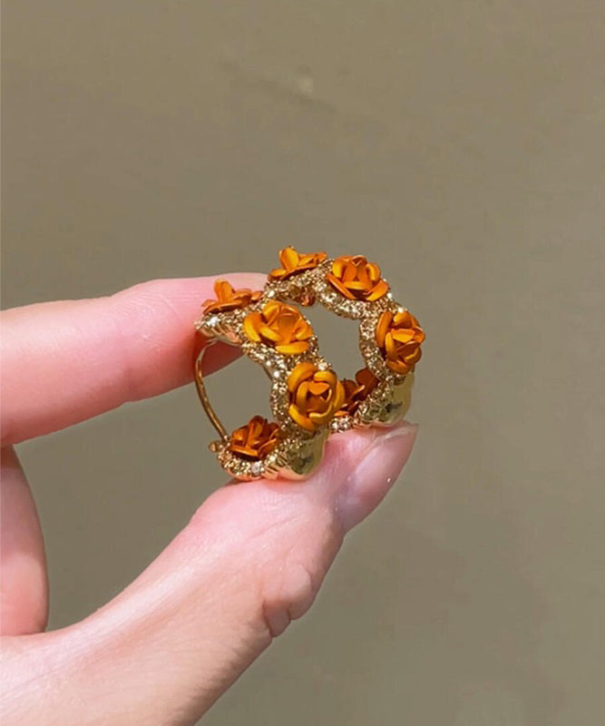 Boucles d'oreilles créoles Vogue orange en alliage de cuivre et zircon rose - TrendAura