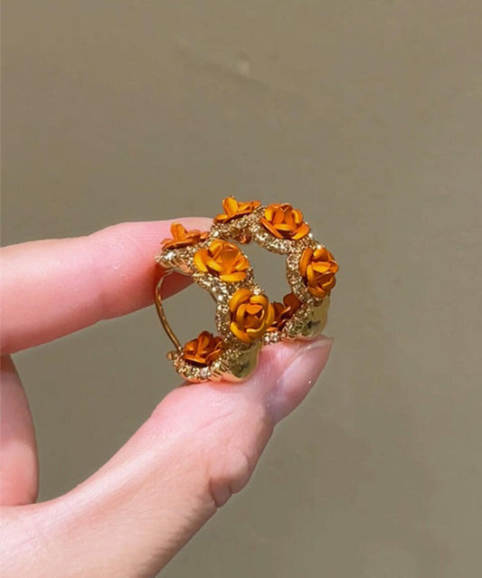 Boucles d'oreilles créoles Vogue orange en alliage de cuivre et zircon rose - TrendAura