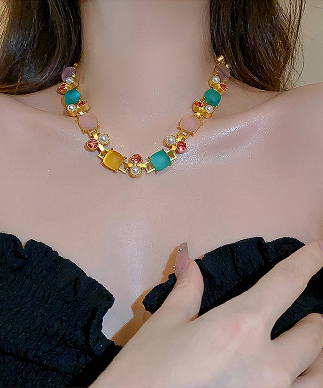 Collier Vogue Rainbow en cuivre et zircons, perles carrées, style princesse - TrendAura