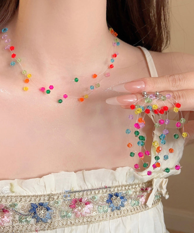 Ensemble deux pièces Vogue Rainbow Weave avec collier à pampilles et boucles d'oreilles pendantes en cristal - TrendAura