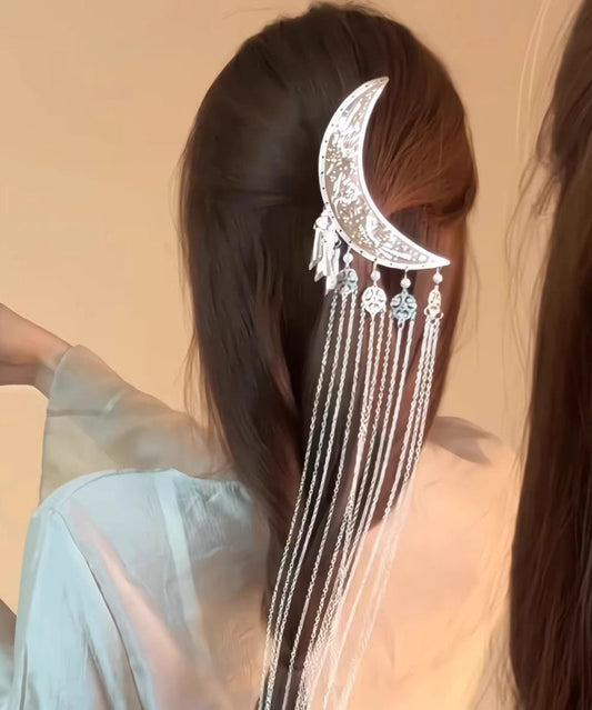 Épingle à cheveux Vogue en alliage de soie et en forme de croissant de lune avec pompon - TrendAura