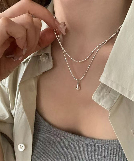 Collier pendentif goutte d'eau double couche en argent sterling Vogue Silk - TrendAura