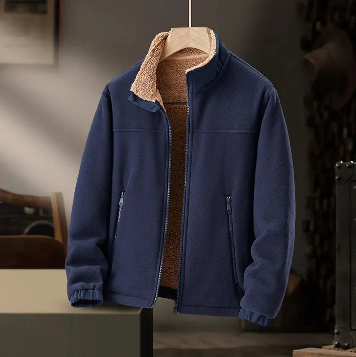 Waylynn Mens Sherpa Lined Fleece Jacket With Plush Inner Lining And Stand Up Collar For Cold Weather