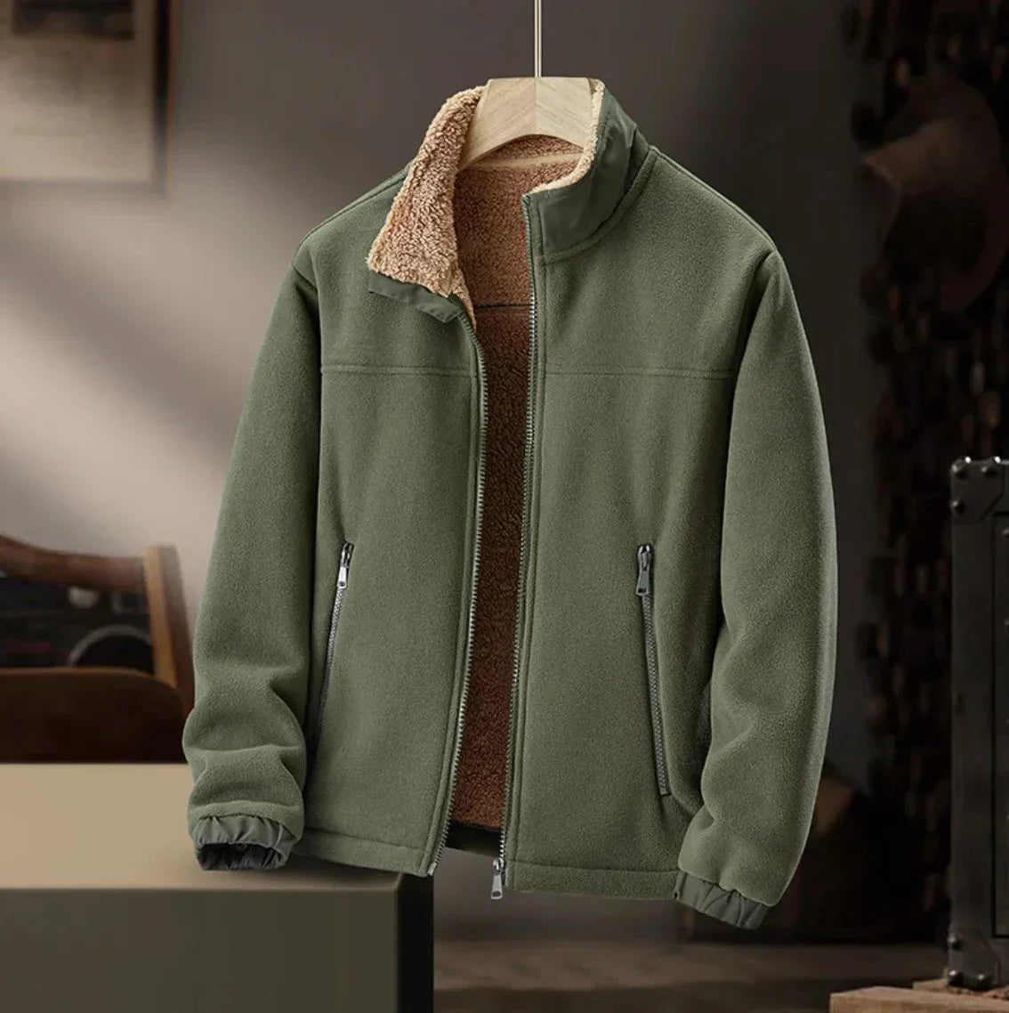 Waylynn Mens Sherpa Lined Fleece Jacket With Plush Inner Lining And Stand Up Collar For Cold Weather