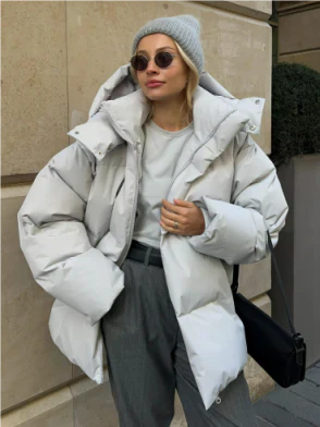 Malachie Women Winter Down Jacket Hooded Short Coat With Warm Lining And Oversized Fit