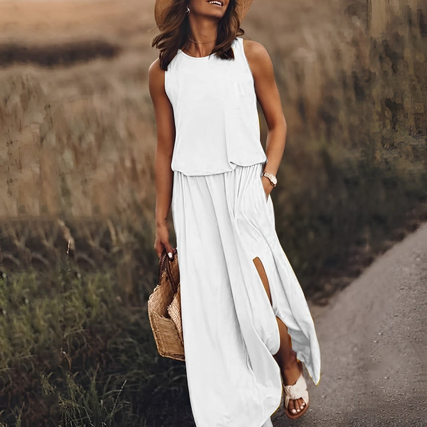 JONNA Dress Breathable Sleeveless Long Retro Style for Travelers Elegant Colorful Travel Dress