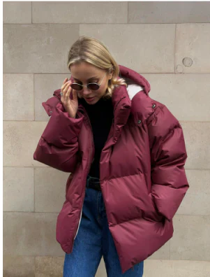 Malachie Women Winter Down Jacket Hooded Short Coat With Warm Lining And Oversized Fit