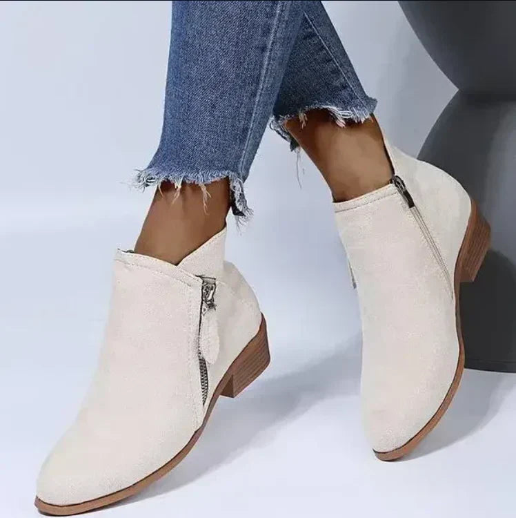Women's Ankle Boots with Side Zipper and Block Heel