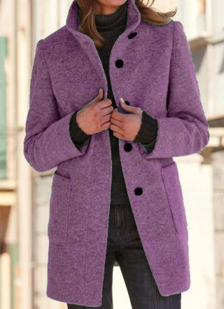 Women's Wool Coat - Classic Cut - High Collar - Single-Breasted - Tailored Fit