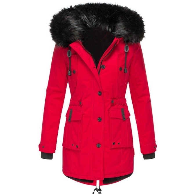 Fur Lined Hooded Parka With Drawstring Waist For Warmth And Comfort In Cold Weather